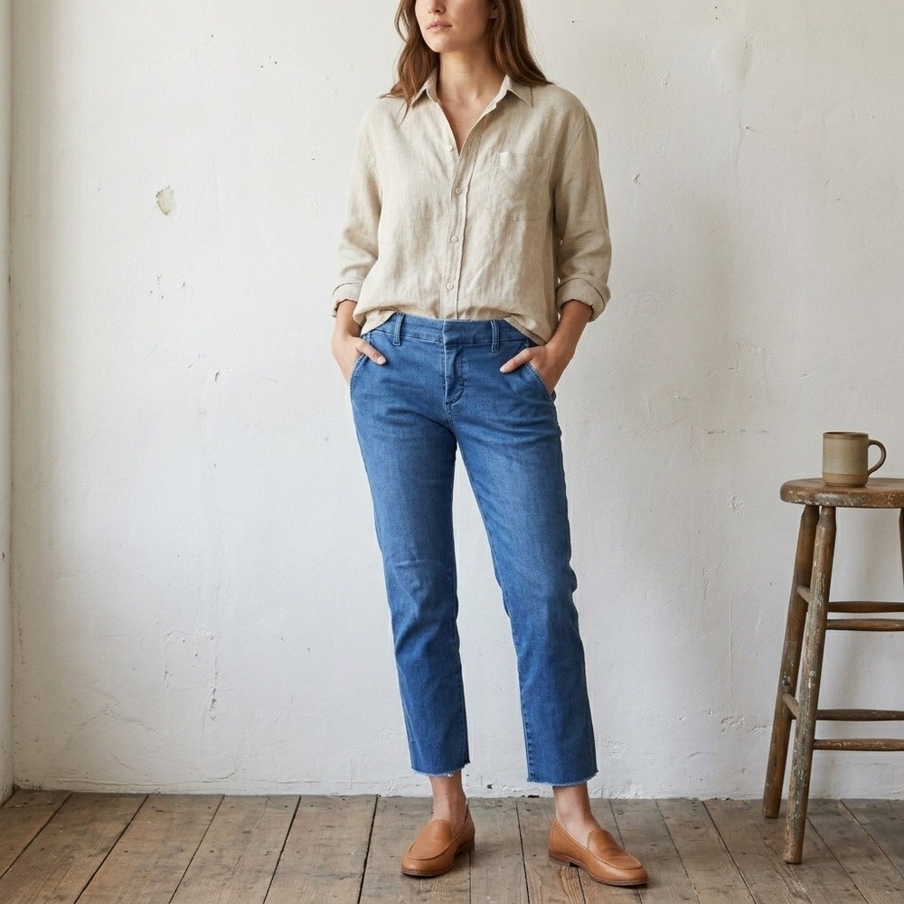 Frank & Eileen Wicklow Womens Jeans 6 Blue Raw Hem Cropped Italian Denim Casual